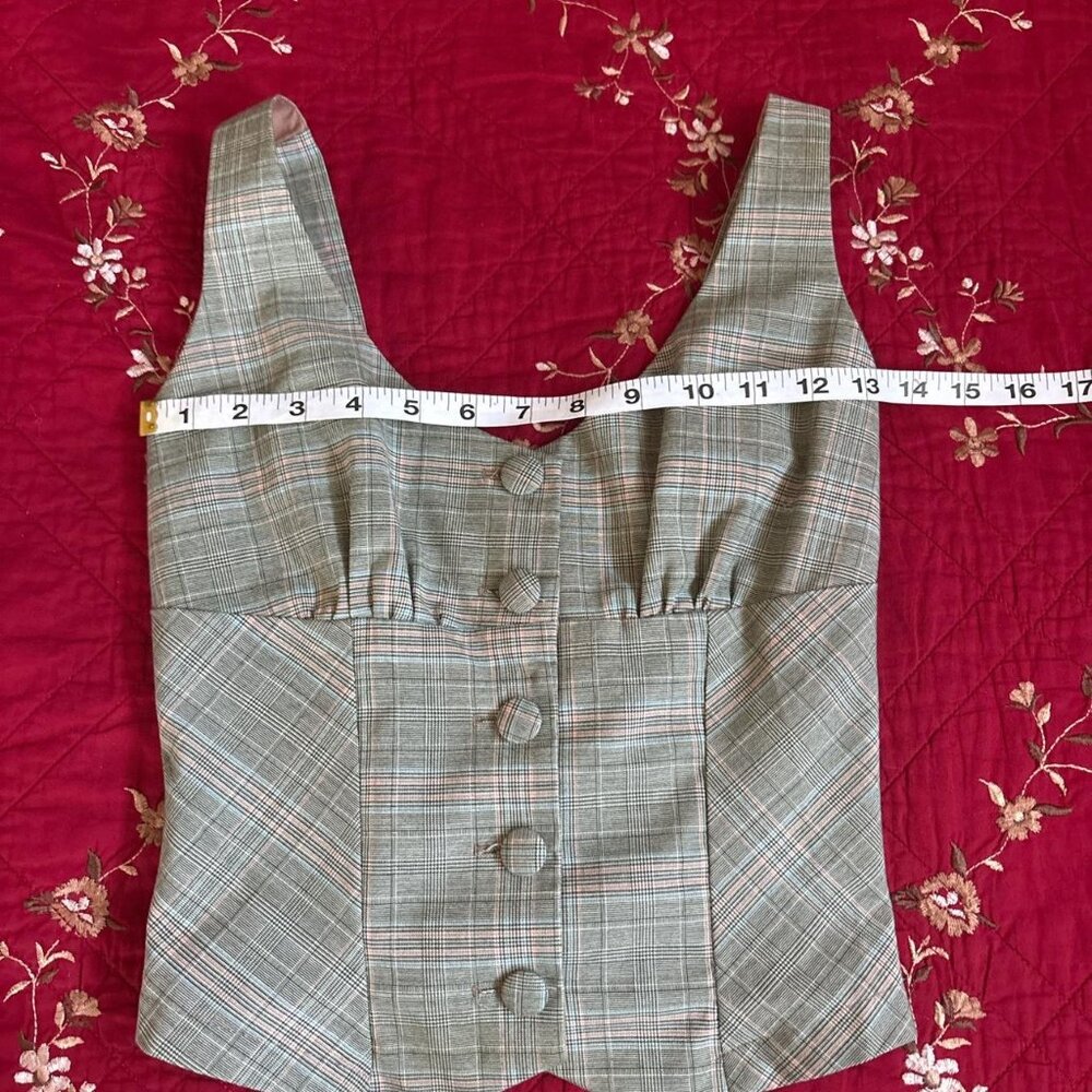 vintage forever 21 f21 sage green plaid vest top with buttons - Picture 2 of 6